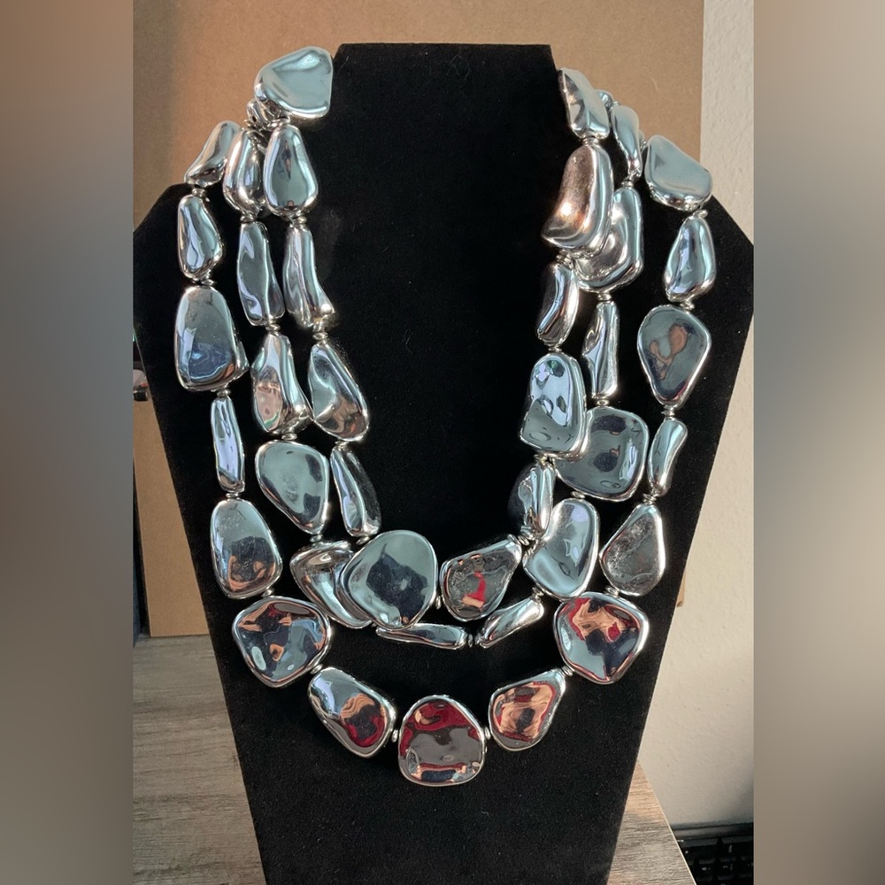 Chico's Polished Silver-Tone Pebble Necklace Trio - Picture 2 of 5